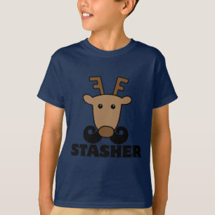 grappige dasher stasher snor rendier t-shirt