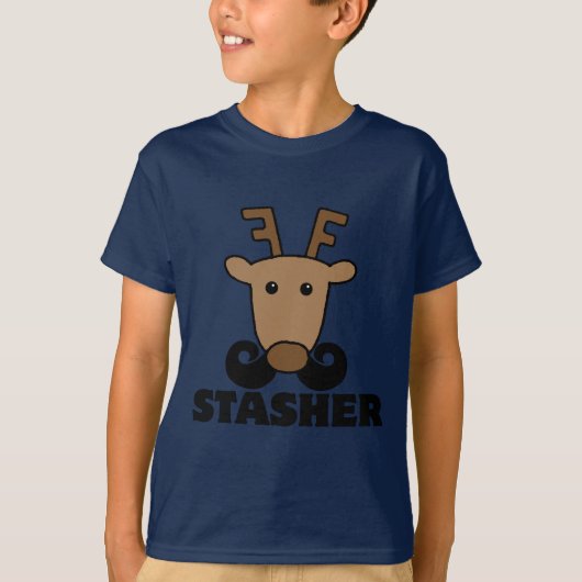 grappige dasher stasher snor rendier t-shirt (Voorkant)