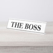 Grappige "De Baas" naamplaat voor op het bureau (Voorkant)