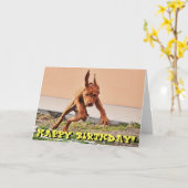 Grappige de verjaardagskaart van het vizslapuppy kaart (Gele Bloem)