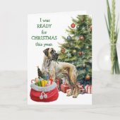 Grappige Deense hond klaar voor kerst Feestdagen Kaart (Voorkant)