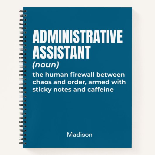 Grappige definitie van administratief assistent (W Notitieboek (Voorkant)