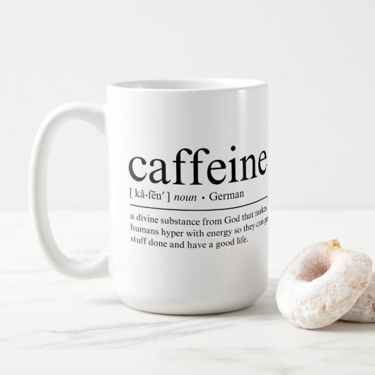 Grappige definitie van cafeïne koffiemok (Met donut)