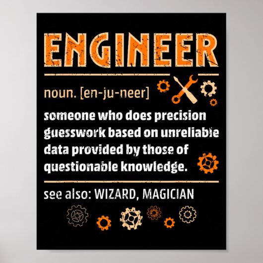 Grappige definitie van ingenieur, techniek, nerd, poster (Voorkant)