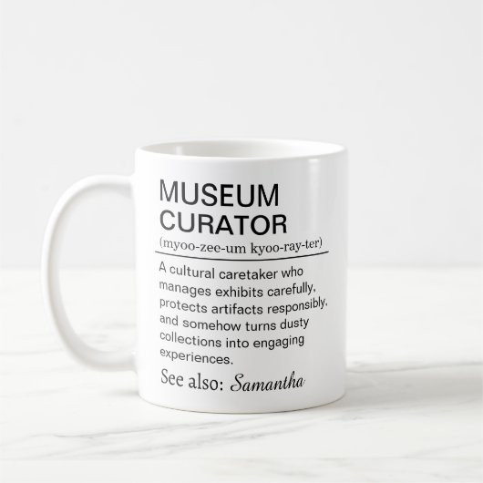 Grappige definitie van museumconservator koffiemok (Links)