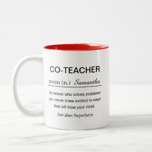 Grappige definitie voor co-docent tweekleurige koffiemok