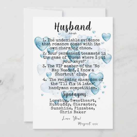 Grappige definitie voor echtgenoot plat kerstkaart (Voorkant)