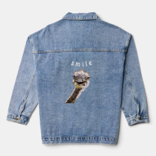 Grappige denim jas speelse gelukkige struisvogel - jacket
