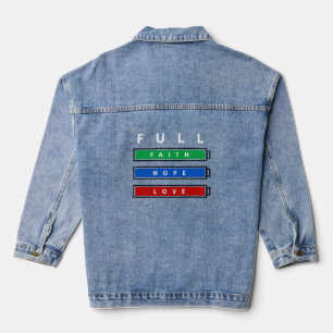 Grappige denim jas vol met geloof hoop liefde jacket
