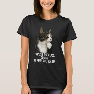 Grappige Denkende Kat - Duw het Glas Lange Mouwen T-shirt