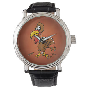 Grappige Derp Turkije op Bruin Horloge Als