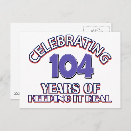 Grappige design voor 104e verjaardag briefkaart (Voorkant / Achterkant)