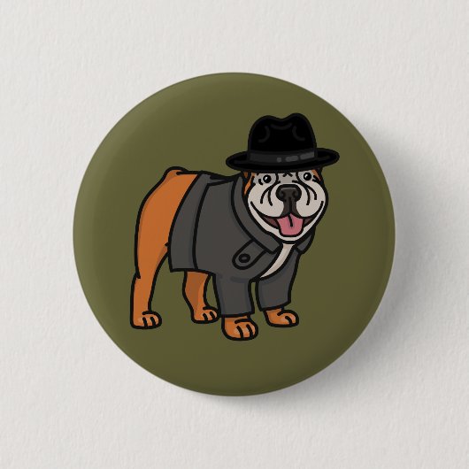 Grappige detective Engelse Bulldog Button (Voorkant)