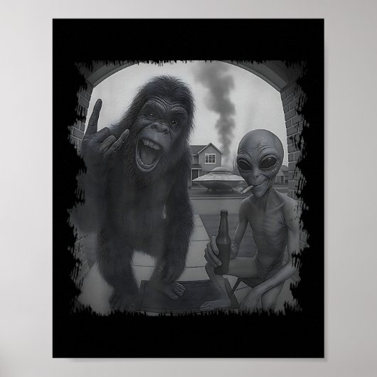 Grappige Deurcamera Mannen Vrouwen Sasquatch Ufo B Poster (Voorkant)