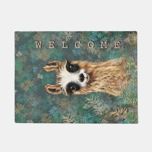 Grappige deurmat met nieuwsgierige lama (Voorkant)