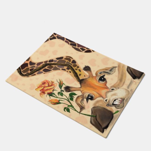 Grappige Deurmat met Romantische Giraffe Gentleman (Schuin)