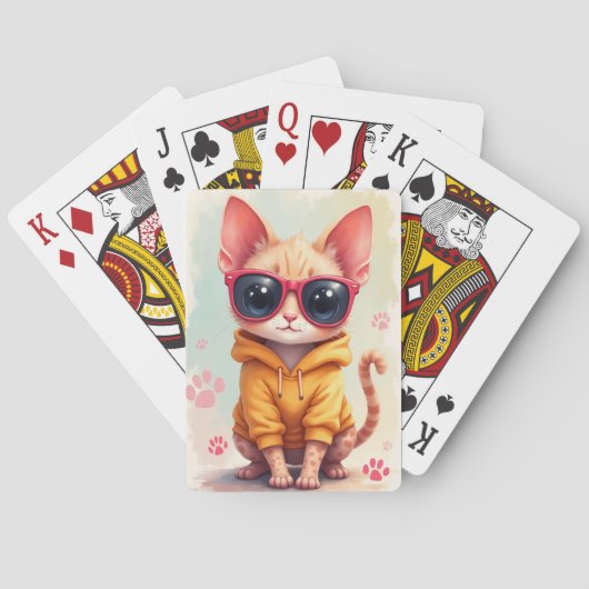 Grappige Devon Rex Kawaii Kat Pokerkaarten (Achterkant)