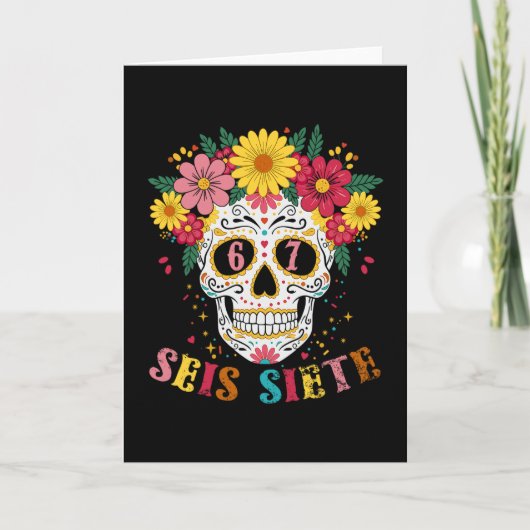 Grappige Dia De Los Muertos Suiker Schedel Seis Si Kaart (Voorkant)