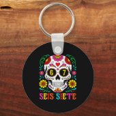 Grappige Dia De Los Muertos Suiker Schedel Seis Si Sleutelhanger (Voorkant)