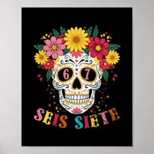 Grappige Dia De Los Muertos Suiker Schedel Zes Zev Poster