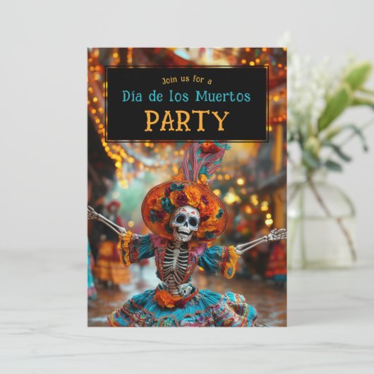 💀 Grappige Día de Muertos Party Uitnodiging (Staand voorkant)
