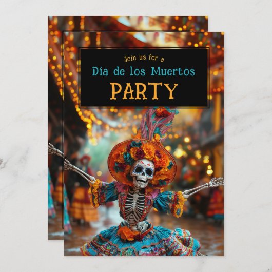 💀 Grappige Día de Muertos Party Uitnodiging (Voorkant / Achterkant)