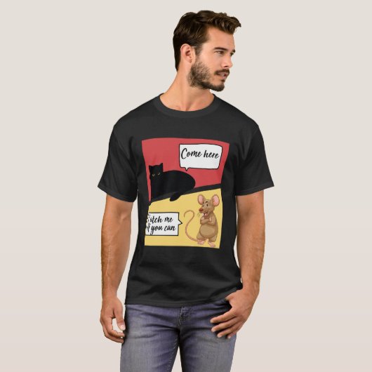 Grappige dialoog tussen een kat en een muis t-shirt (Voorkant volledig)