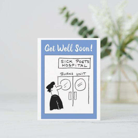Grappige Dichter Ziekenhuis Cartoon Briefkaart (Staand voorkant)