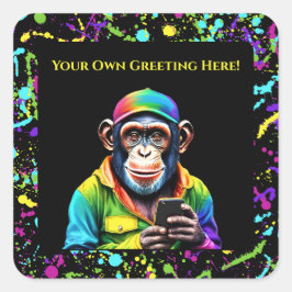 Grappige dier-chimpansee met telefoon- vierkante sticker