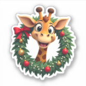 Grappige dier giraffe meme gezicht feestelijke Ker Sticker (Voorkant)