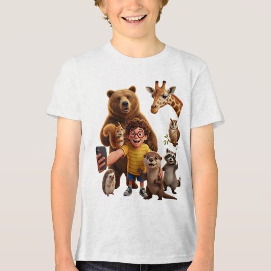 Grappige dier-selfiesquadron-cartoonontwerp Tri-Blend shirt (Voorkant)