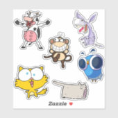 Grappige dier vinyl sticker set grappige cartoons (Vel)
