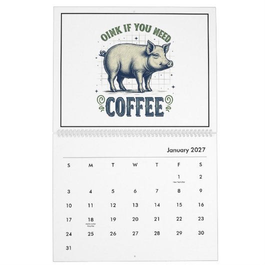 Grappige dieren geïnspireerde kalender (Jan 2027)