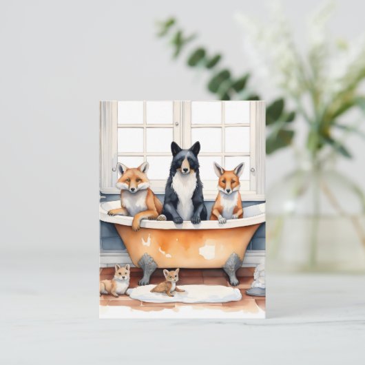 Grappige dieren in bad briefkaart (Staand voorkant)