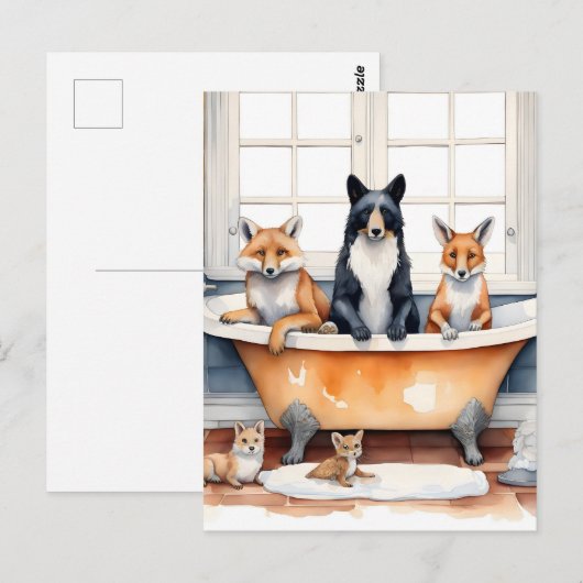 Grappige dieren in bad briefkaart (Voorkant / Achterkant)