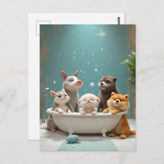 Grappige dieren in bad briefkaart (Voorkant / Achterkant)