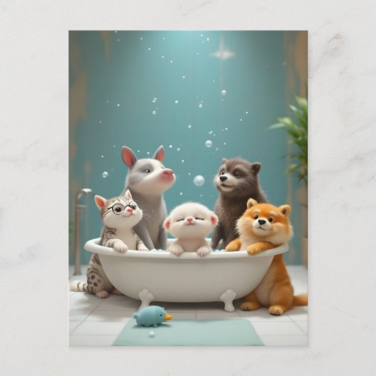 Grappige dieren in bad briefkaart (Voorkant)