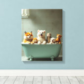 Grappige dieren in bad canvas afdruk (Insitu (Houten vloer))