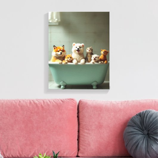 Grappige dieren in bad canvas afdruk (Insitu (Woonkamer))