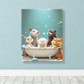 Grappige dieren in bad canvas afdruk (Insitu (Houten vloer))