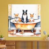 Grappige dieren in bad canvas afdruk (Insitu (Woonkamer))