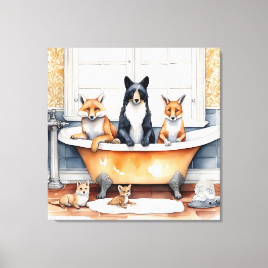 Grappige dieren in bad canvas afdruk (Voorkant)