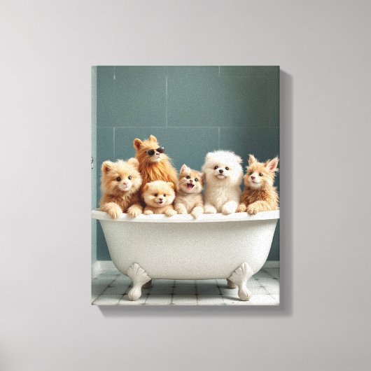 Grappige dieren in bad canvas afdruk (Voorkant)
