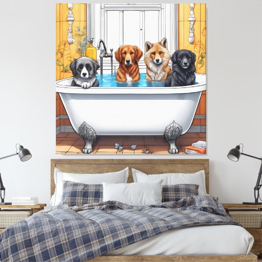 Grappige dieren in bad canvas afdruk (Insitu (Slaapkamer))