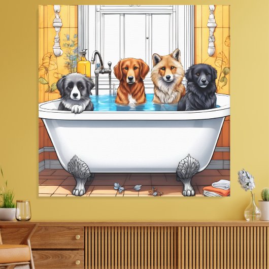 Grappige dieren in bad canvas afdruk (Insitu (Woonkamer))