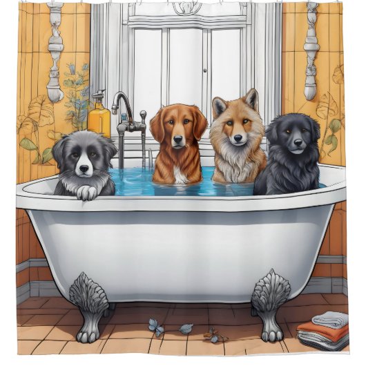 Grappige dieren in bad douchegordijn (Voorkant)