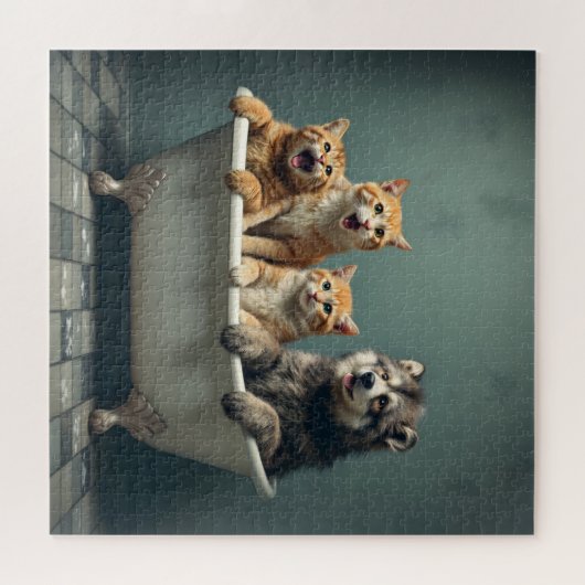 Grappige dieren in bad legpuzzel (Horizontaal)