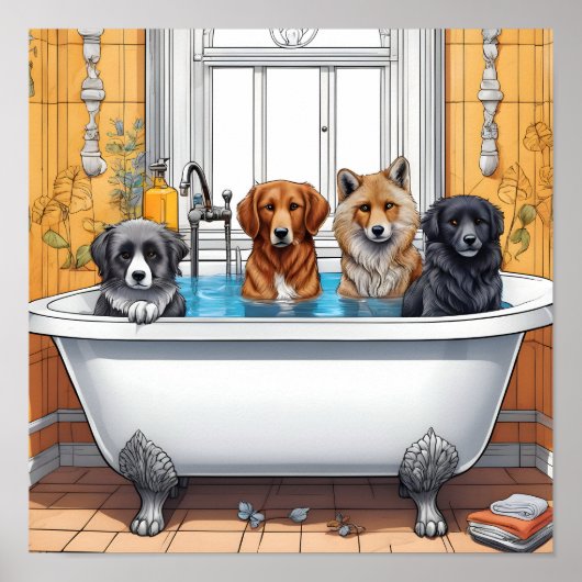 Grappige dieren in bad poster (Voorkant)