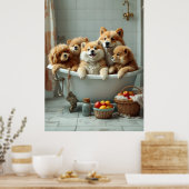 Grappige dieren in bad poster (Keuken)