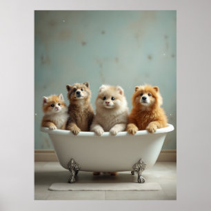 Grappige dieren in bad poster